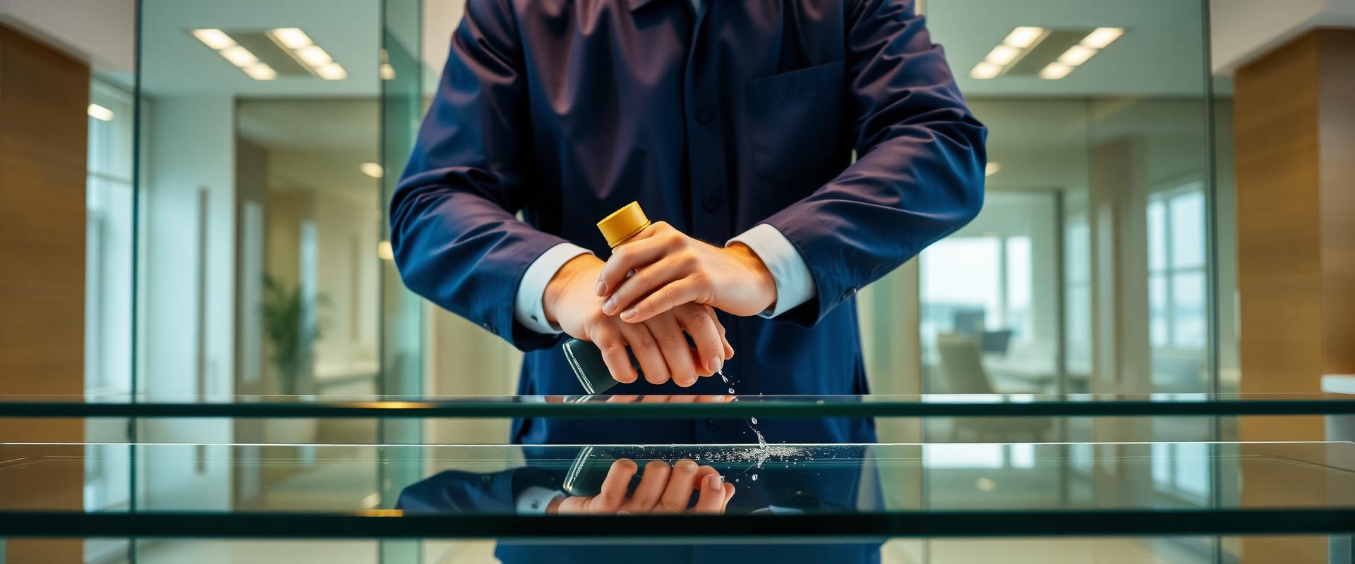 SACLEAN commercial cleaner detailing a glass reception desk in an Adelaide office